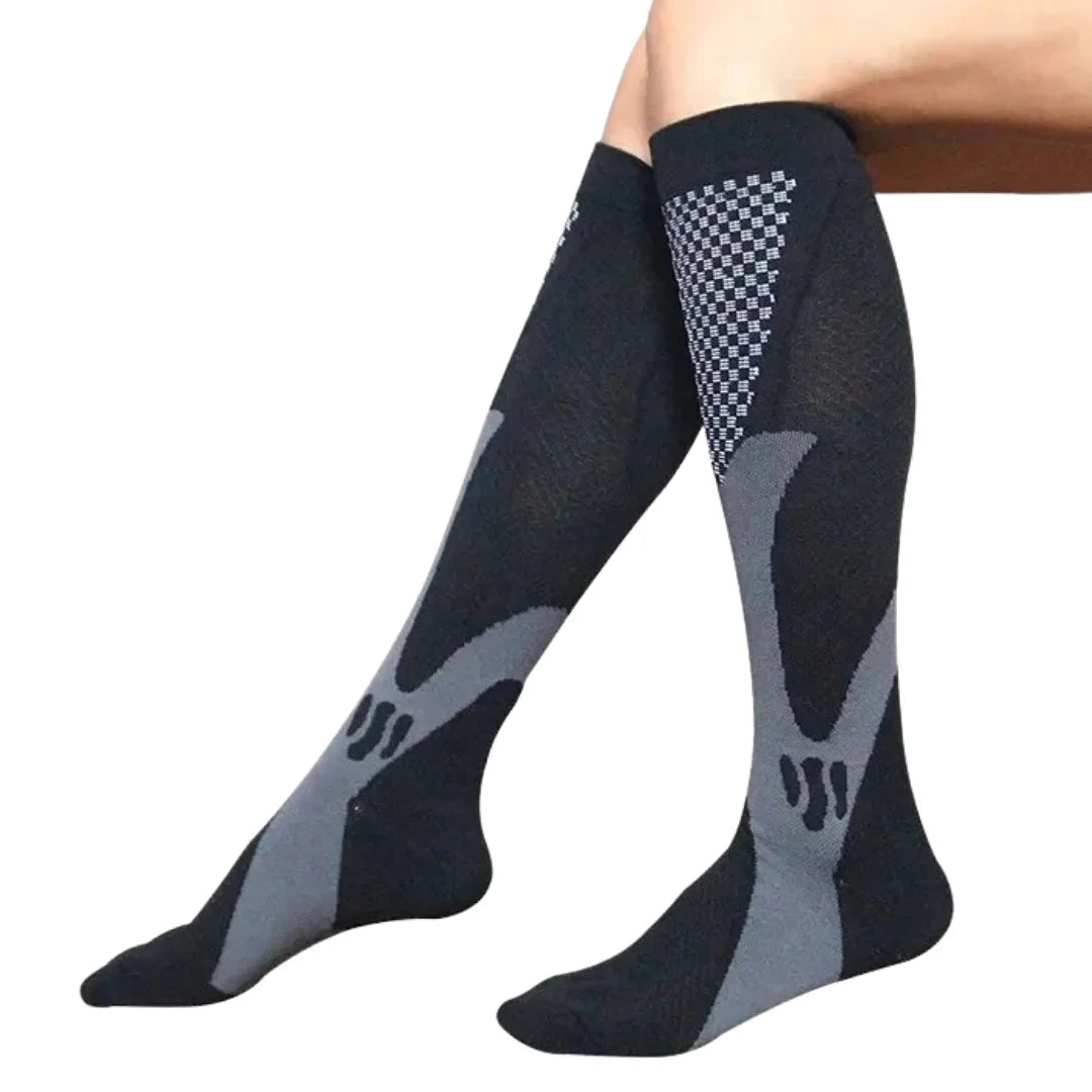 Hochwertige orthopädische Kompressionsstrümpfe in elegantem Schwarz, ideal für medizinische Unterstützung und Durchblutungsförderung