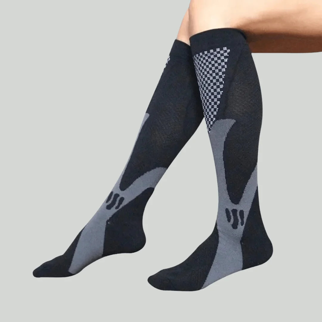 Hochwertige orthopädische Kompressionsstrümpfe in elegantem Schwarz, ideal für medizinische Unterstützung und Durchblutungsförderung